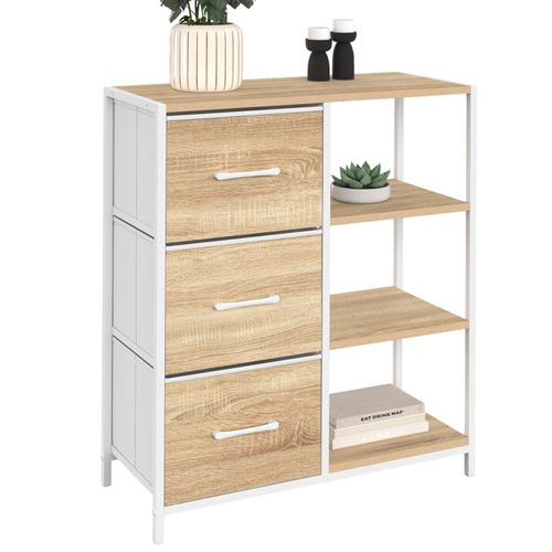 Buffet D'appoint 3 Tiroirs Et étagères 70 Cm Utah Design Industriel Bois Et Blanc