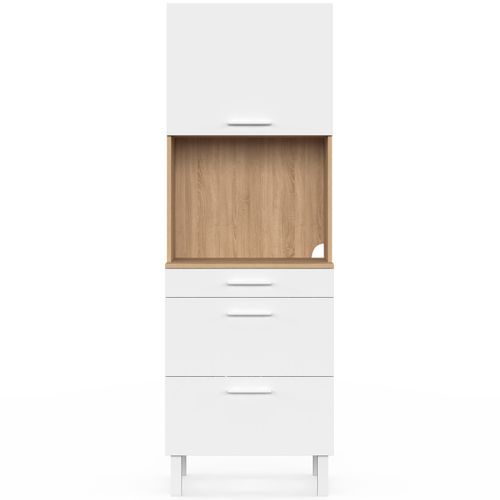 Colonne De Cuisine Micro-ondes Et Casserolier 60 Cm Cina 2 Portes Façon Hêtre Et Blanc