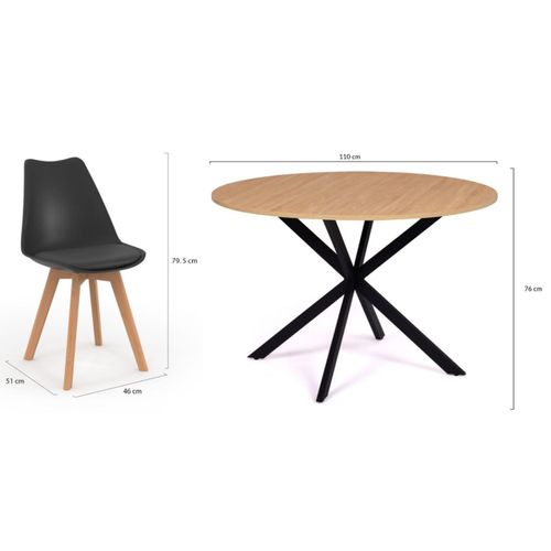 Ensemble Table à Manger Ronde Alix 110 Cm Bois Et Noir Et 4 Chaises Sara Noires