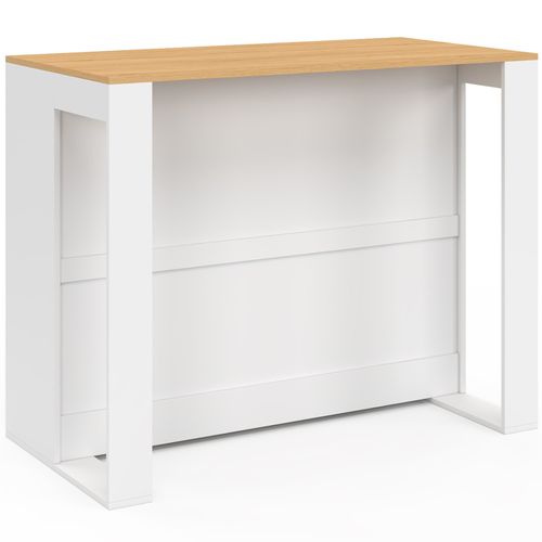 Table De Bar Îlot Vito 113 Cm Avec Range-bouteilles Bois Blanc Et Plateau Façon Hêtre
