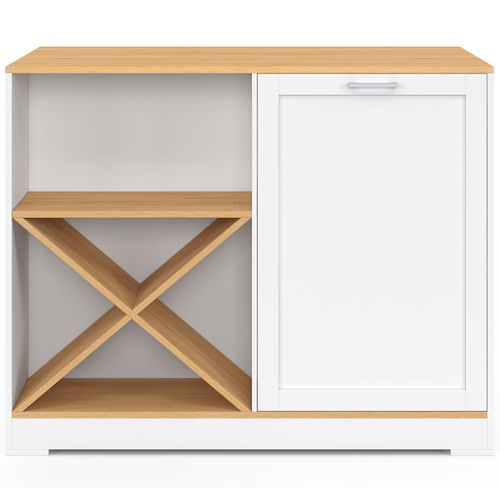 Table De Bar Îlot Vito 113 Cm Avec Range-bouteilles Bois Blanc Et Plateau Façon Hêtre