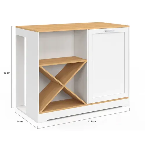 Table De Bar Îlot Vito 113 Cm Avec Range-bouteilles Bois Blanc Et Plateau Façon Hêtre