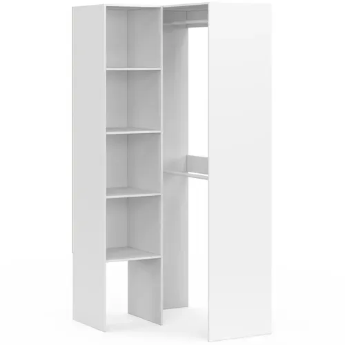 Dressing D'angle Modulable L. 90 / 127 Cm Melman Double Penderie + étagères Blanc