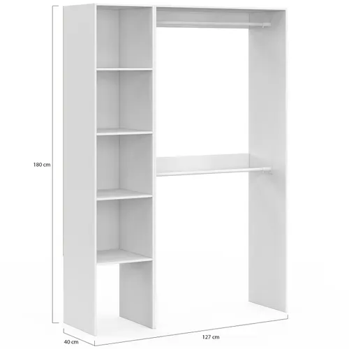 Dressing D'angle Modulable L. 90 / 127 Cm Melman Double Penderie + étagères Blanc