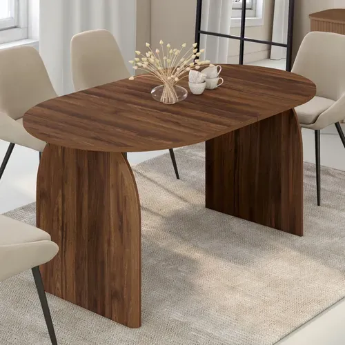 Table à Manger Extensible Japandi Ovale Edith 6-10 Personnes Effet Noyer 160 - 200 Cm