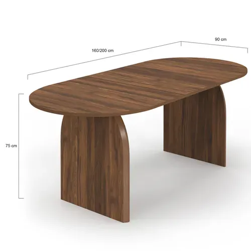 Table à Manger Extensible Japandi Ovale Edith 6-10 Personnes Effet Noyer 160 - 200 Cm