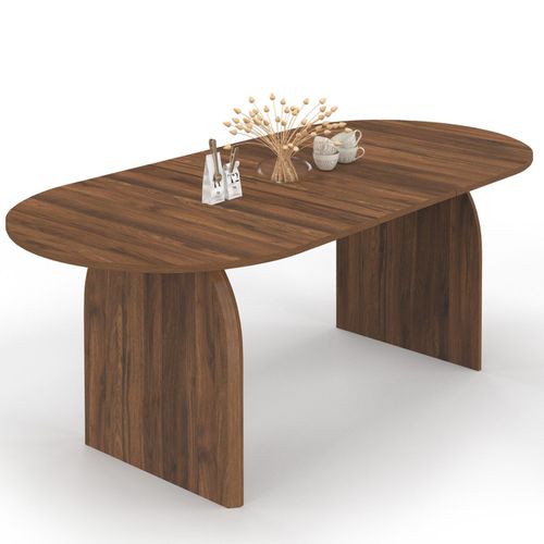 Table à Manger Extensible Japandi Ovale Edith 6-10 Personnes Effet Noyer 160 - 200 Cm