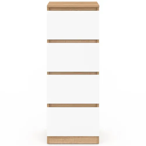 Meuble D'appoint 4 Tiroirs Tomi 30 Cm Chiffonnier Bois Façon Hêtre Et Blanc Pour Entrée Salle De Bai
