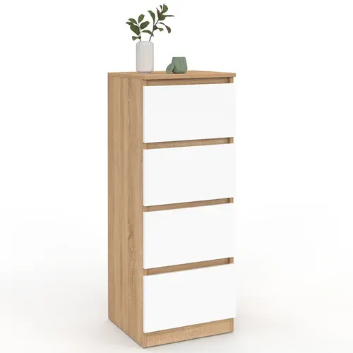 Meuble D'appoint 4 Tiroirs Tomi 30 Cm Chiffonnier Bois Façon Hêtre Et Blanc Pour Entrée Salle De Bai