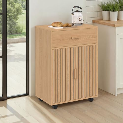 Desserte De Cuisine Juliette Placard Avec Tiroir Effet Lattes Tasseau Bois L.60 Cm
