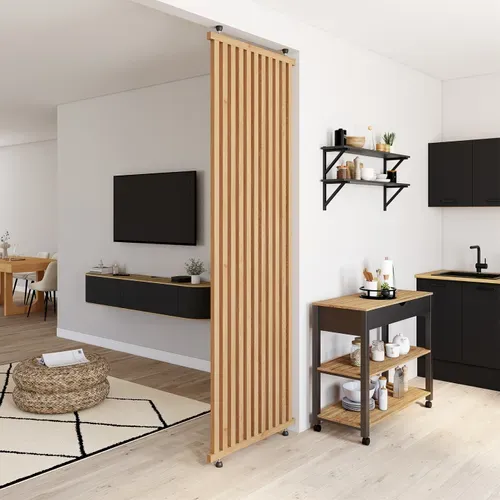 Cloison De Séparation Claustra 250 X 80 Cm En Tasseaux De Bois Coloris Chêne