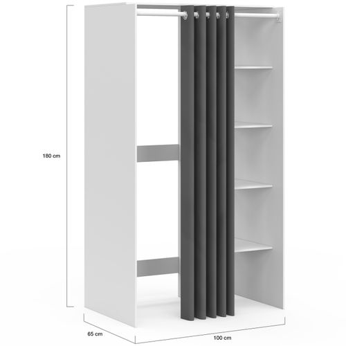 Meuble De Buanderie Double Machine à Laver Avec Rideau Coulissant Gris Wallis Blanc