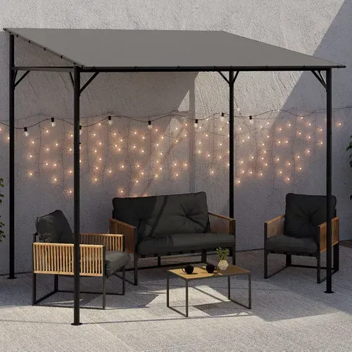 Pergola Adossée 4 Pieds 2,3 X 2,4 M Tonnelle De Jardin En Acier Avec Toile Gris Anthracite