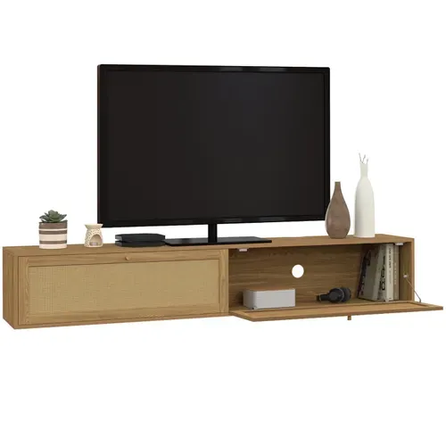 Meuble TV 180 Cm Suspendu Hanae 2 Portes Effet Naturel Cannage
