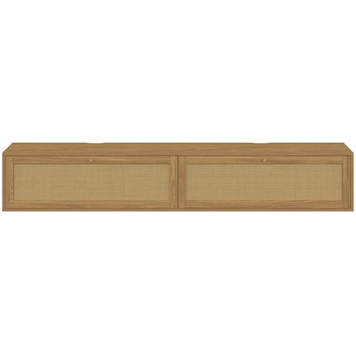 Meuble TV 180 Cm Suspendu Hanae 2 Portes Effet Naturel Cannage