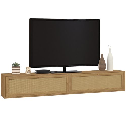 Meuble TV 180 Cm Suspendu Hanae 2 Portes Effet Naturel Cannage