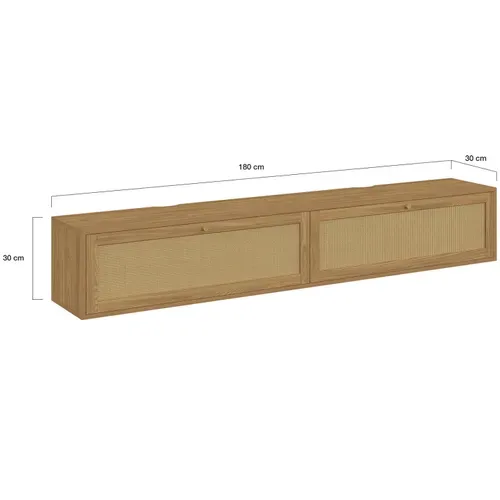 Meuble TV 180 Cm Suspendu Hanae 2 Portes Effet Naturel Cannage
