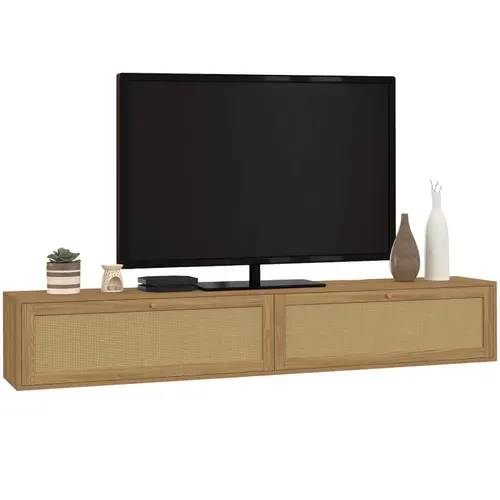 Meuble TV 180 Cm Suspendu Hanae 2 Portes Effet Naturel Cannage
