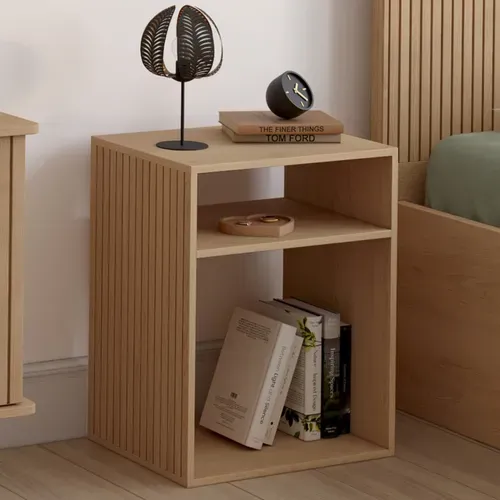 Lot De 2 Tables De Chevet Nora Avec Rangements Ouverts Effet Lattes Et Bois
