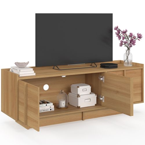 Meuble TV 140 Cm Rosie 3 Portes Façon Hêtre Design Minimaliste