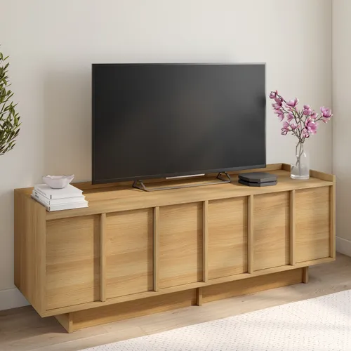 Meuble TV 140 Cm Rosie 3 Portes Façon Hêtre Design Minimaliste