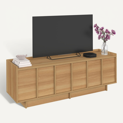 Meuble TV 140 Cm Rosie 3 Portes Façon Hêtre Design Minimaliste