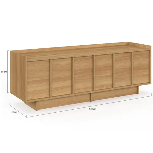 Meuble TV 140 Cm Rosie 3 Portes Façon Hêtre Design Minimaliste