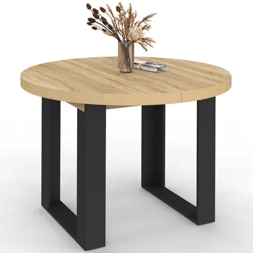 Table à Manger Extensible Ronde Phoenix 4-10 Personnes Bois Et Noir 110-200 Cm