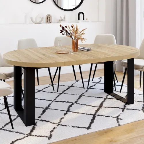 Table à Manger Extensible Ronde Phoenix 4-10 Personnes Bois Et Noir 110-200 Cm