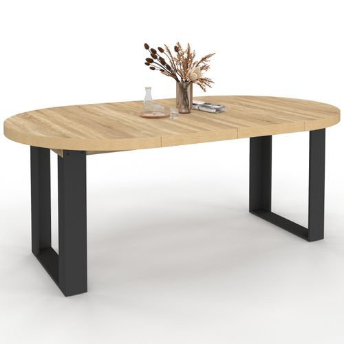 Table à Manger Extensible Ronde Phoenix 4-10 Personnes Bois Et Noir 110-200 Cm