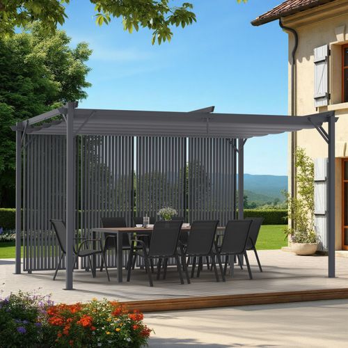 Pergola édition Collector Persiennes Verticales Toit Rétractable 3x4 M 4 Pans Modulables Gris