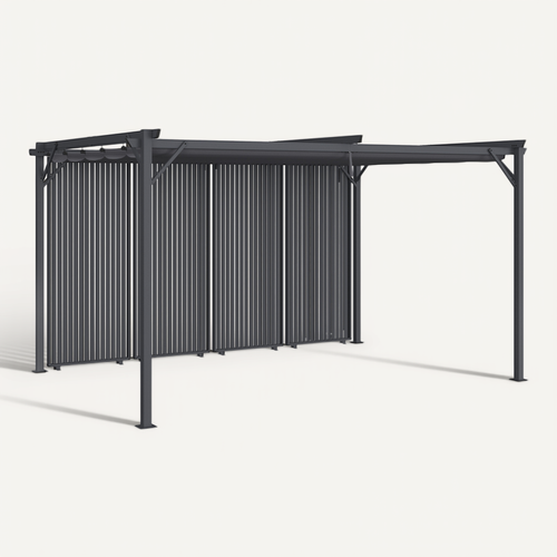 Pergola édition Collector Persiennes Verticales Toit Rétractable 3x4 M 4 Pans Modulables Gris