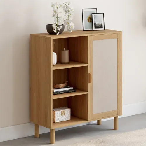 Buffet 3 Étagères Et Placard 70 Cm Robin Bois Et Effet Lin