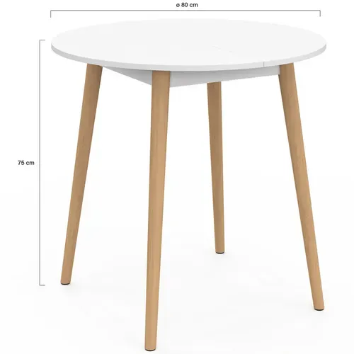 Table à Manger Fixe Ronde Angela 4 Personnes Blanc Pieds Bois 80 Cm
