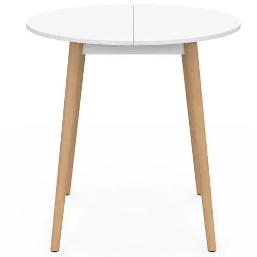Table à Manger Fixe Ronde Angela 4 Personnes Blanc Pieds Bois 80 Cm