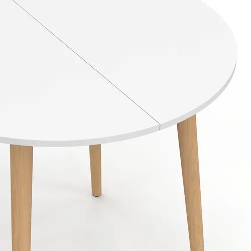Table à Manger Fixe Ronde Angela 4 Personnes Blanc Pieds Bois 80 Cm
