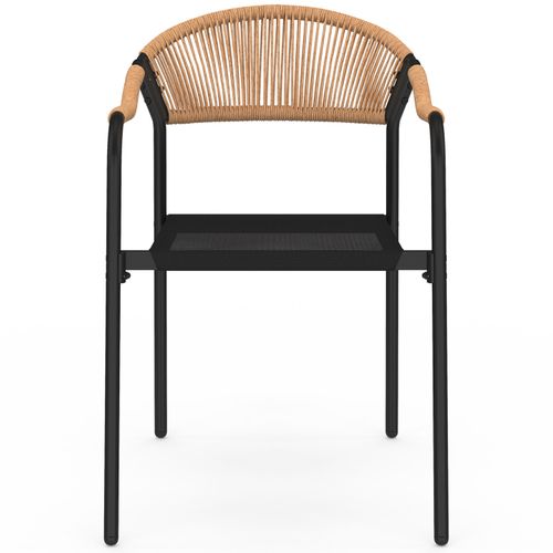 Salon De Jardin Madeira Table 190 Cm Et 8 Chaises Cordage Et Textilène Noir Et Rotin Clair