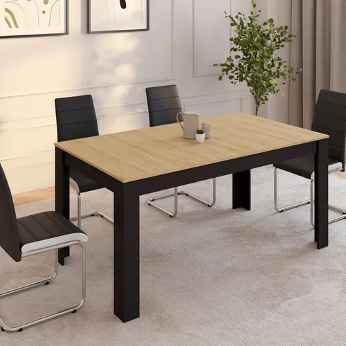 Table à Manger Extensible Rectangle Rozy 6-10 Personnes Noire Plateau Façon Hêtre 160-200 Cm