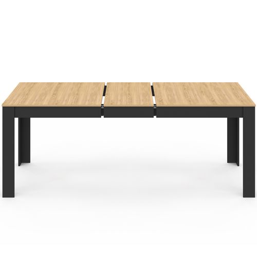 Table à Manger Extensible Rectangle Rozy 6-10 Personnes Noire Plateau Façon Hêtre 160-200 Cm