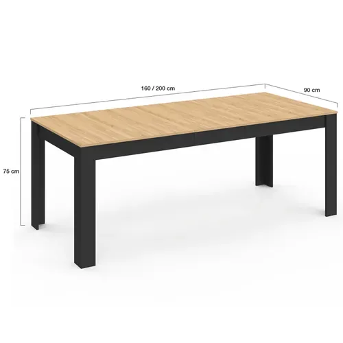 Table à Manger Extensible Rectangle Rozy 6-10 Personnes Noire Plateau Façon Hêtre 160-200 Cm