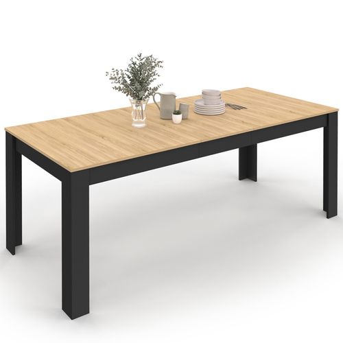 Table à Manger Extensible Rectangle Rozy 6-10 Personnes Noire Plateau Façon Hêtre 160-200 Cm