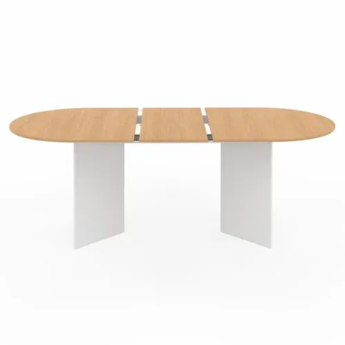 Table à Manger Extensible Ovale Marthe 6 -10 Personnes Bois Façon Hêtre Et Blanc 160-200 Cm