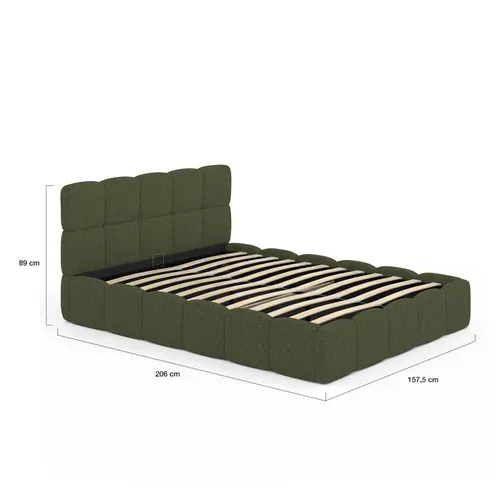 Lit Coffre Double Nuage Avec Tête De Lit Matelassée Et Sommier 140 X 190 Cm Tissu Bouclette Vert Kak