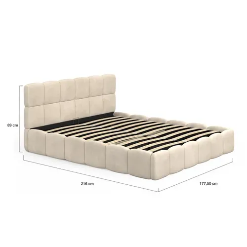 Lit Coffre Double Nuage Avec Tête De Lit Matelassée Et Sommier 160 X 200 Cm Velours Beige