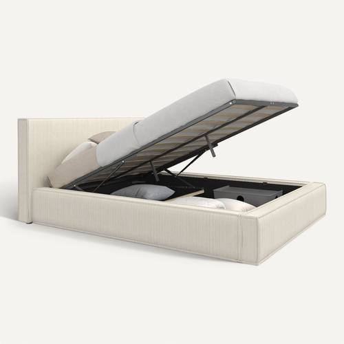 Lit Coffre Double Jade Avec Sommier 140 X 190 Cm Velours Côtelé Beige