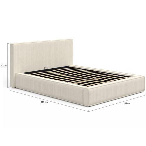 Lit Coffre Double Jade Avec Sommier 140 X 190 Cm Velours Côtelé Beige
