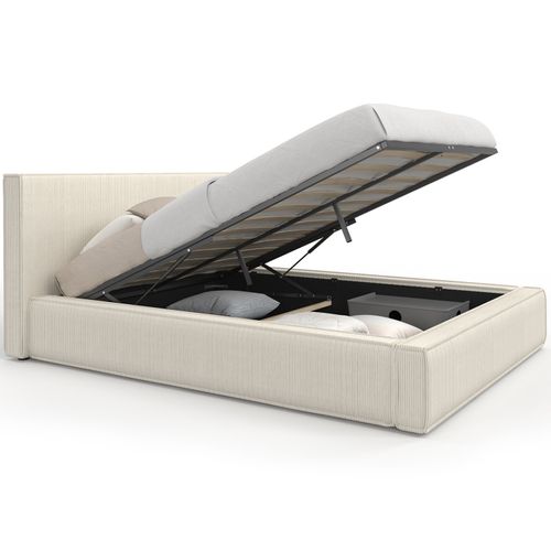 Lit Coffre Double Jade Avec Sommier 140 X 190 Cm Velours Côtelé Beige