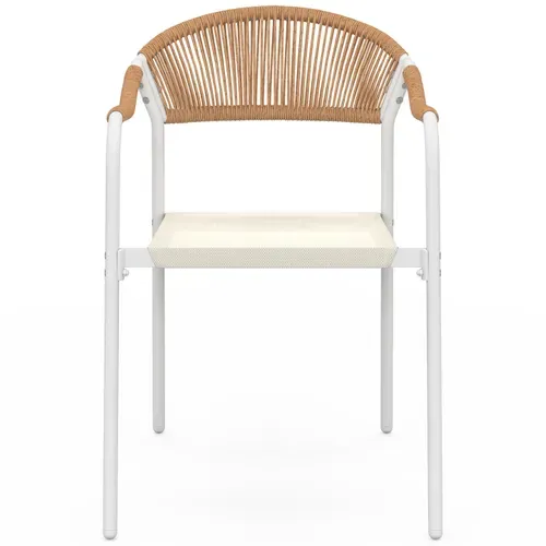 Lot De 6 Chaises De Jardin Madeira Métal Blanc Cordage Et Textilène Beige Et Rotin Clair