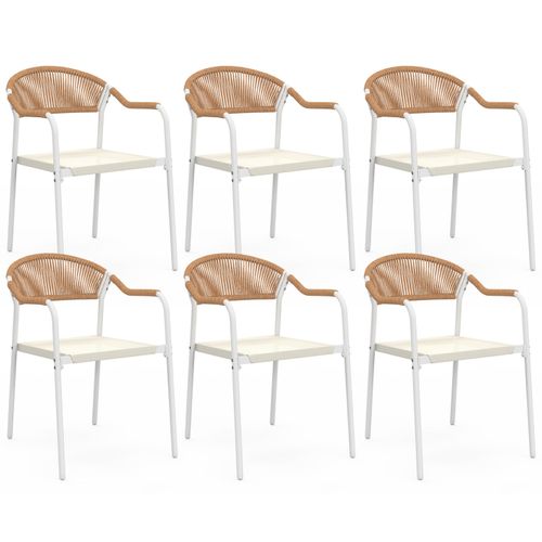 Lot De 6 Chaises De Jardin Madeira Métal Blanc Cordage Et Textilène Beige Et Rotin Clair