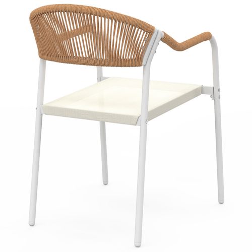 Lot De 6 Chaises De Jardin Madeira Métal Blanc Cordage Et Textilène Beige Et Rotin Clair